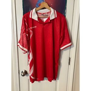 Vintage Hummel Red Soccer Jersey 80s #9 Shirt Mens XL White Graphic Polo Collar